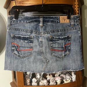 Vintage American Eagle Y2K Micro Mini Denim Cut Off Jean Skirt Size 6 Low Rise